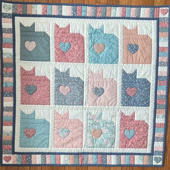 Handcrafted Other - Handmade Hand-Quilted Cozy Cat Baby Quilt / Lap Blanket / Wall Hanging ~ Kittens